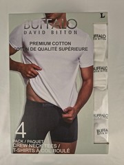 Buffalo by David Bitton Premium White Crew T-Shirts 4 Pack Tag Free Cotton