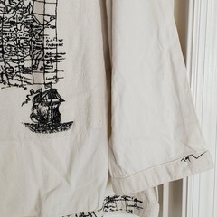 Ashro Africa AD 1590 Map Graphic Long Sleeve Cotton Top Cream Mens Medium