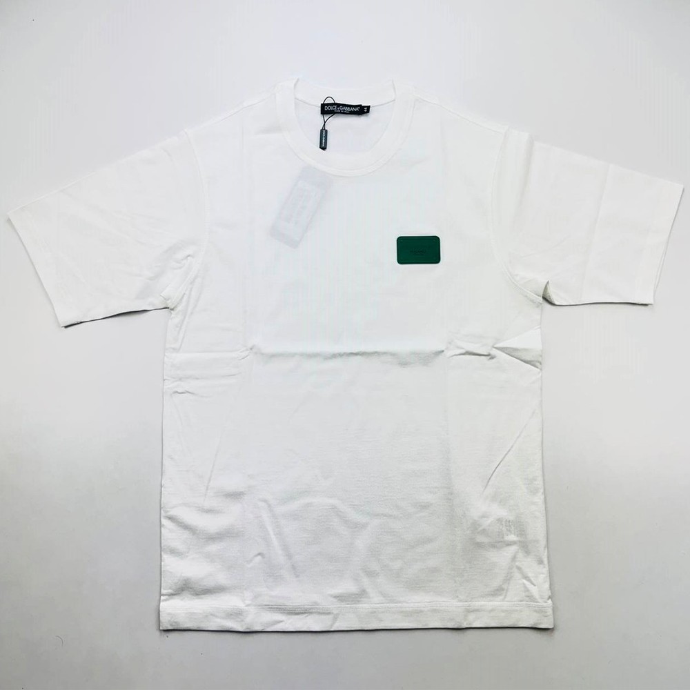 DOLCE & GABBANA Men’s Branded Tag Logo Plaque Cotton Oversized T-Shirt – White