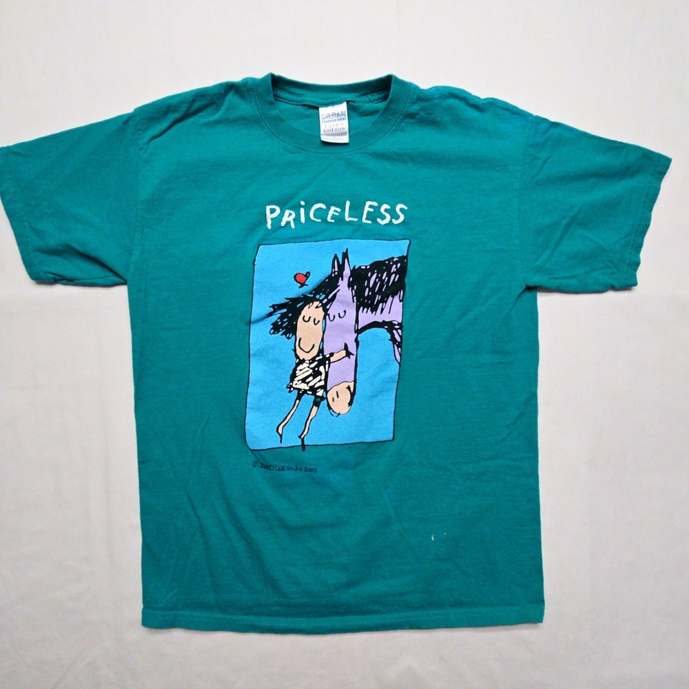Vintage Jared Lee Studio Priceless Graphic Tee 2003 Turquoise Teal Medium Y2K