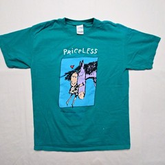 Vintage Jared Lee Studio Priceless Graphic Tee 2003 Turquoise Teal Medium Y2K
