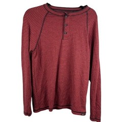 Faherty Mens Cloud Long Sleeve Henley Red Blue Cumberland Stripe Pima Cotton S