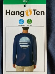 NWT Hang Ten Men’s Long Sleeve Sun Tee, UPF 50+, Quick-dry fabric, XL, Blue