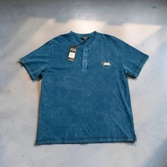 True Religion Midnight Blue Pique Mineral Wash Henley T-Shirt Mens Large NWT