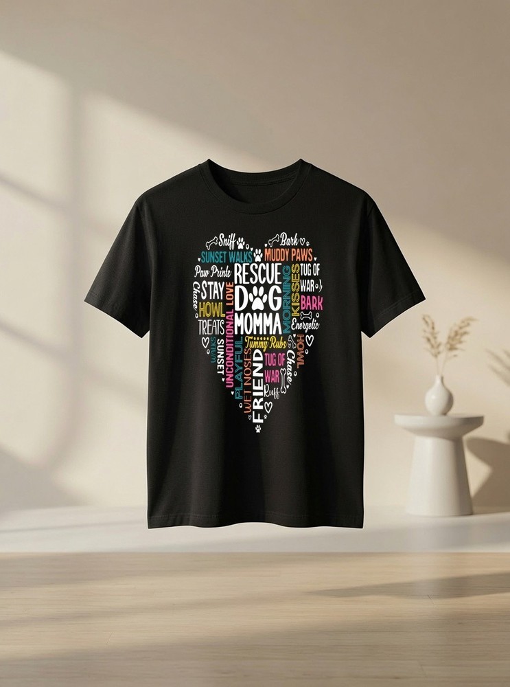 Rescue Dog Momma Heart Dog Lover Graphic Tee Gift