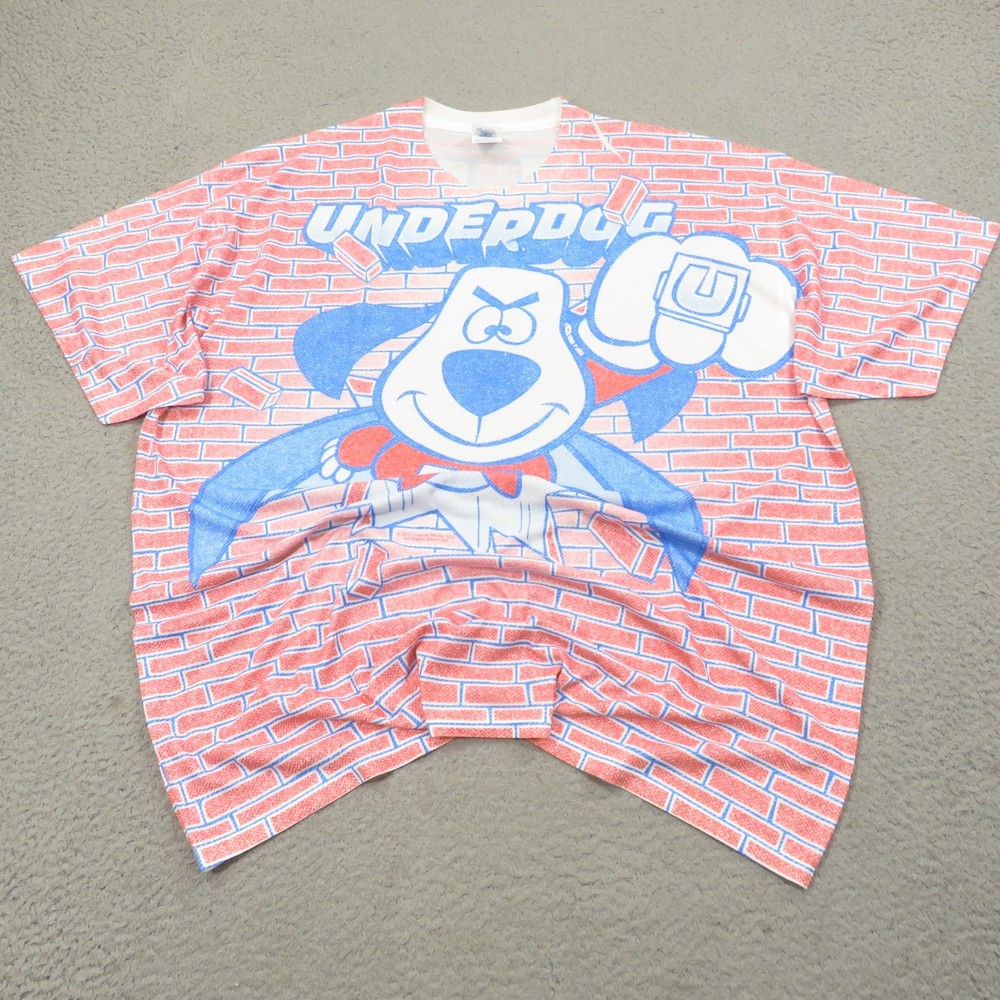 VINTAGE Cartoon Shirt 2XL Mens The Underdog Show AOP Y2K All Over Print THIN tee