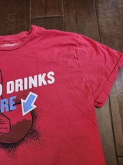 American Eagle Outfitters Cold Drinks Here Print Red Shirt Sz L (STAIN & DIRTY)
