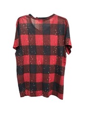 IRO ALESSIO TEE in BUFFALO CHECK Red Black Medium 100% Linen Distressed #AAA5-4