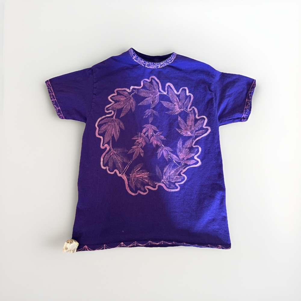 Custom Hand Painted Pot Leaf Peace Sign T-Shirt, Medium