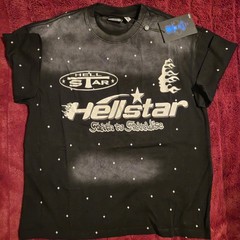 Hellstar Faded Black Sparkle Graphic Tee Mens Large NWT Oversized Y2K Streetwear