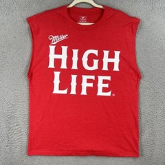 OVERSIZED Miller High Life Beer Shirt MENS Small 34/36 Red Sleeveless Muscle