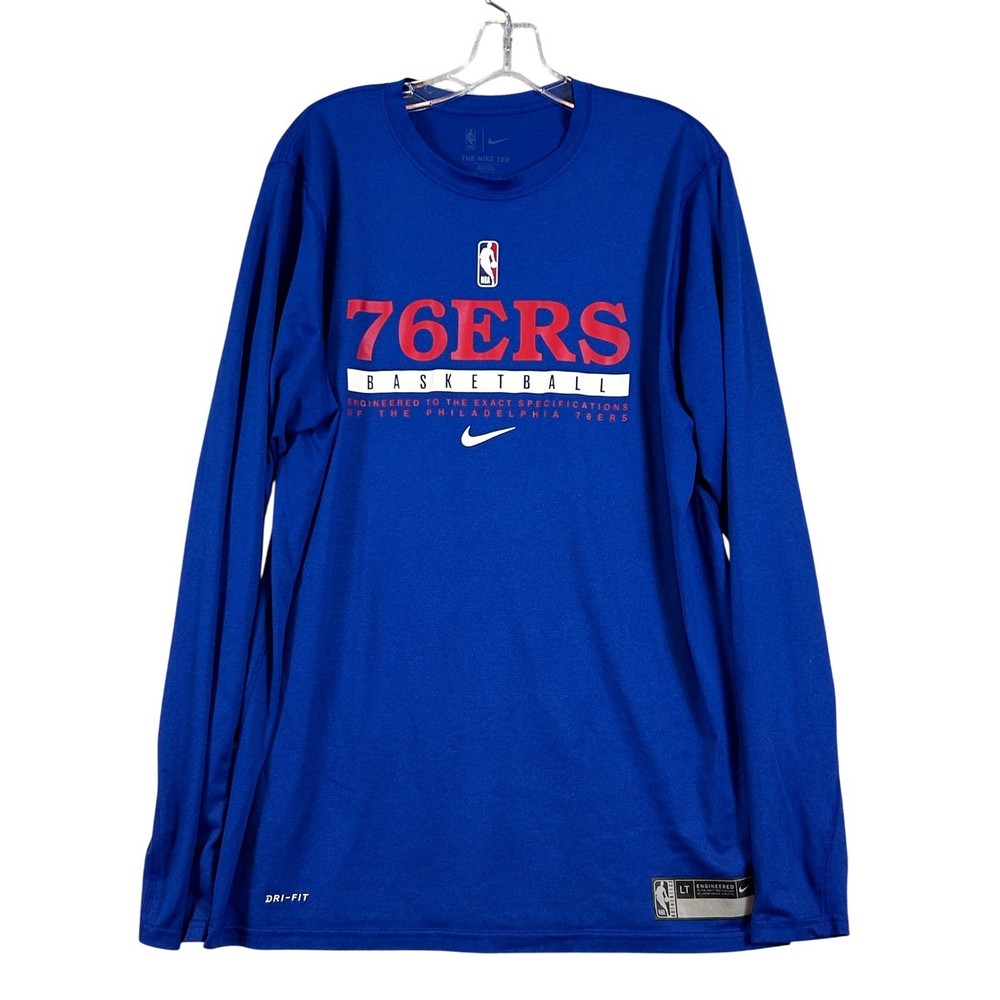 Nike Philadelphia 76ers NBA Dri-FIT Long Sleeve Shirt Mens Large Tall LT Blue