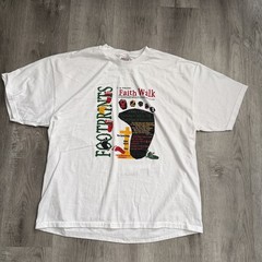 Vintage 2001 Footprints Faith Walk Shirt Mens XL White HIV AIDS Hanes Tee