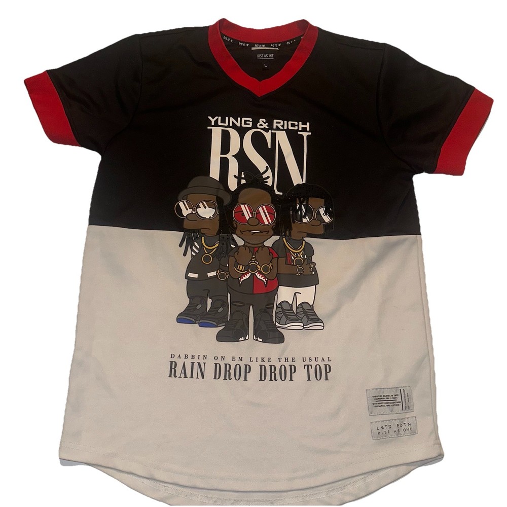 RS1NE Rise As 1ne Migos Simpsons Bad and Boujee Jersey Shirt Mens L Curved Hem