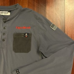 Tyndale FR Shirt Large Henley Blue Fire Resistant Work Button Long Sleeve Exxon