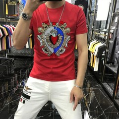 New Fashion Hot Drill Sequin Rhinestones Trend Cotton Summer Luxury Men T-Shirt