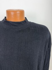 Vintage Ribbed Mock Neck Shirt Men XL Stretchy Minimal Preppy Black Rayon Cotton