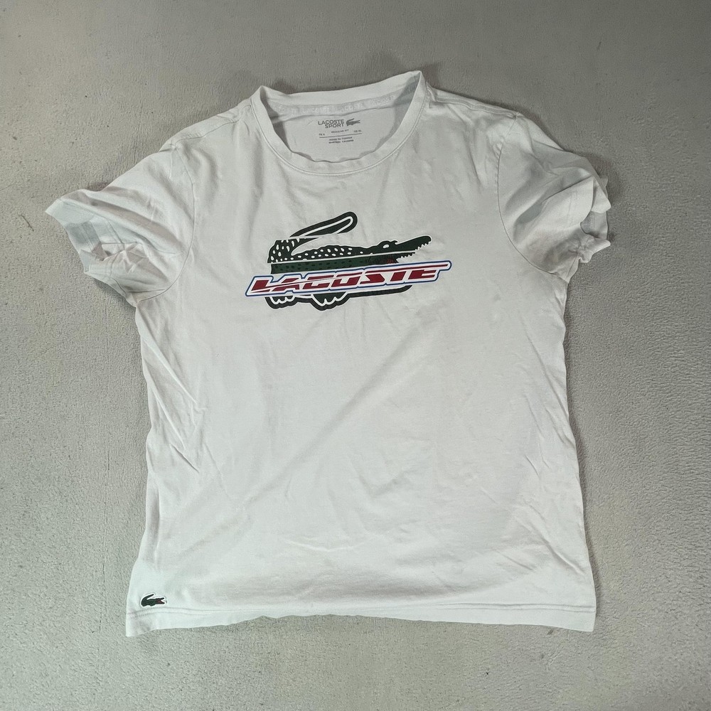Lacoste Sport Shirt Mens XL White Ultra Dry Crocodile Logo Graphic Tee Top