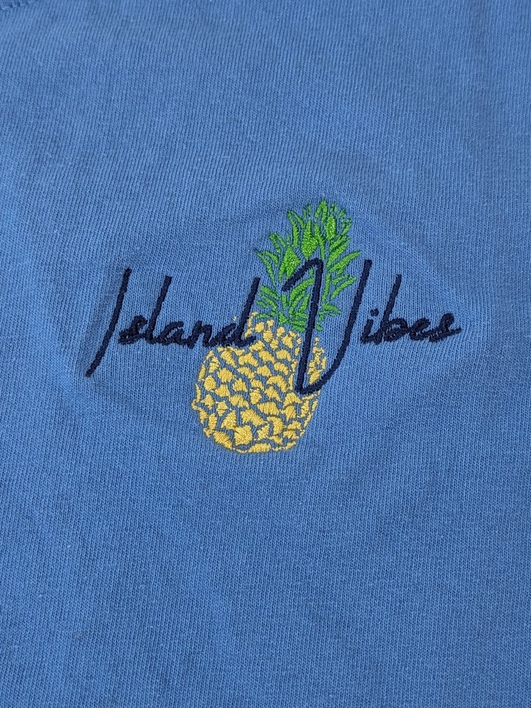 Yazbek Men’s Large Cotton Blue Island Vibes Embroidered Short Sleeve T-Shirt