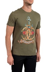 Roberto Cavalli Men’s Olive Green Graphic Print Crewneck T-Shirt US 2XL IT 56