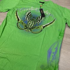 Vintage Rare Christian Audigier Blue Foil Tee Rhinestone New
