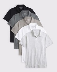 ABERCROMBIE A&F Mens 5-Pack Textured Icon Don’t Sweat It Polos New #G1-3