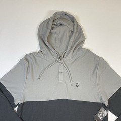 Volcom Shirt Men’s Small Gray L/S Nunez Colorblocked Thermal Hooded Tee NEW
