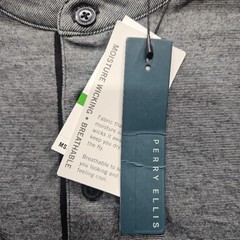 Perry Ellis Men’s Large Long Sleeve Henley Shirt Black Gray Moisture Wicking NWT