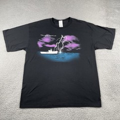Vtg Gildan Black XL Tangier Island Virginia Lightning Boat Graphic East Coast
