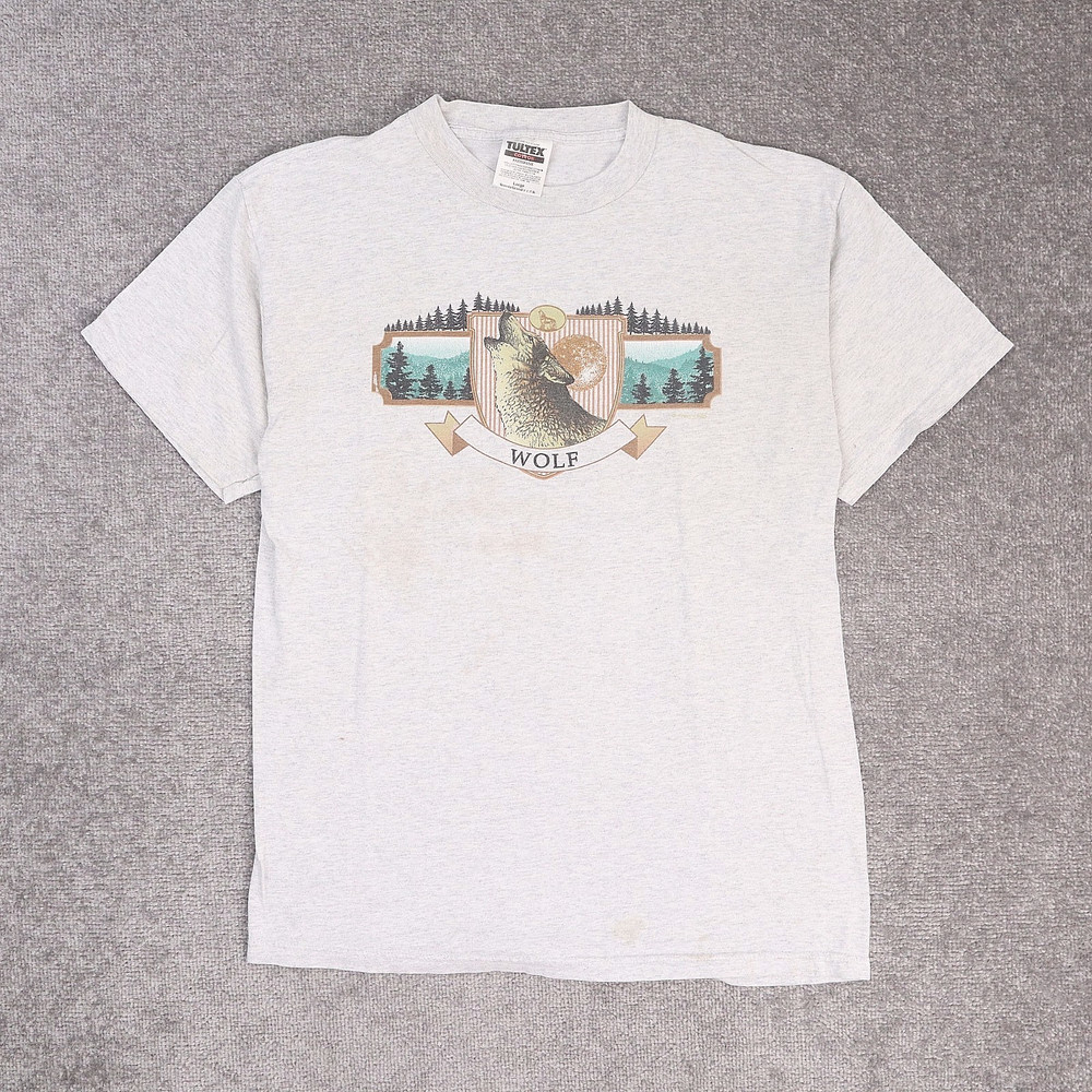 VTG 90s Wolf Animals Nature Outdoors Large Gray Short Sleeve T-Shirt