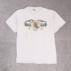 VTG 90s Wolf Animals Nature Outdoors Large Gray Short Sleeve T-Shirt
