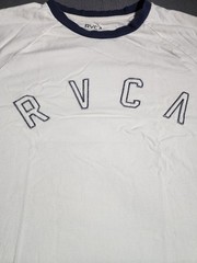 RVCA T-Shirt Men Medium Off White Blue Crew Neck Long Sleeve Tee Logo Pull Over