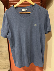 Lacoste Blue V-Neck Lightweight Pima Cotton Jersey Crocodile Logo Men’s L