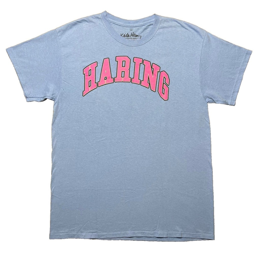 Keith Haring Graphic T Shirt Mens L Blue Pink Three Eyed Face Pop Art Tee