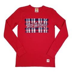 Art History Mens Plaid Spellout Graphic Waffle Knit Long Sleeve Top Red Sz Small
