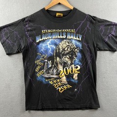 Vintage Sturgis Shirt Mens Large Black Purple Lightning Wolf Biker Rally AOP