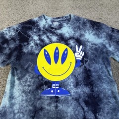 ALAB Shirt Mens L Blue Smiley Face Tie Dye Graphic Crew Neck Cotton Tagless
