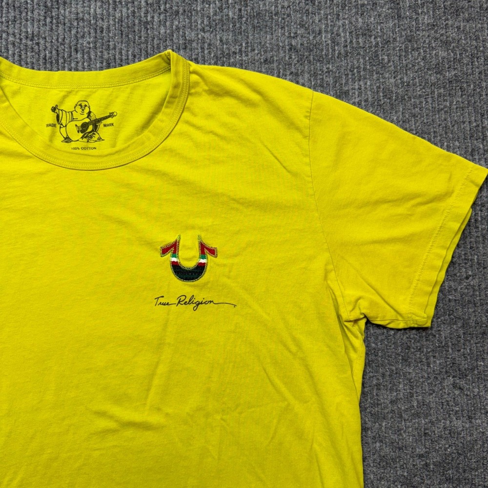 True Religion Logo T Shirt XXL Lime Green Streetwear Y2K Hype Casual Tee