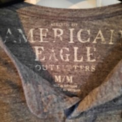 Mens American Eagle Long Sleeve Heathered Gray Henley Black Logo Sz Medium EUC