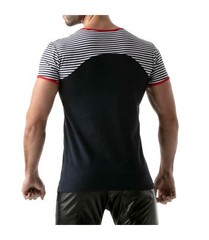 ”TOF PARIS” T-Shirt Half-Striped Cotton Jersay Casual Modern Style Red 22