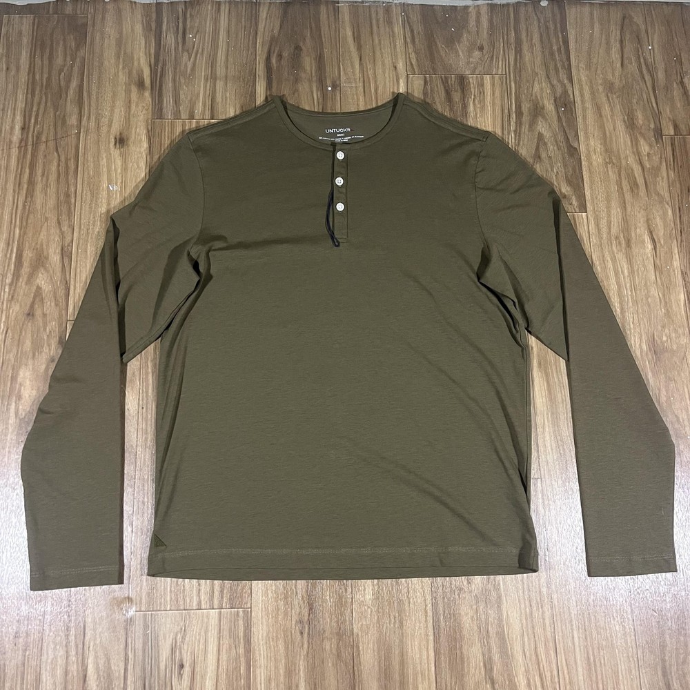 UNTUCKit Shirt Mens Small Green Long Sleeve Henley Stretch Tagless Cotton Blend