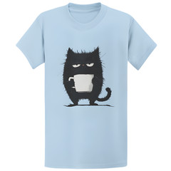 Gildan 5000 Grumpy Black Cat Coffee T-Shirt – Kawaii Tired Cat Lover Gift Tee