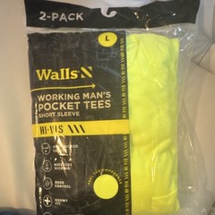 Walls Men’s Workwear Pocket T-Shirt Hi-Vis Yellow L Moisture Wicking 2-Pack
