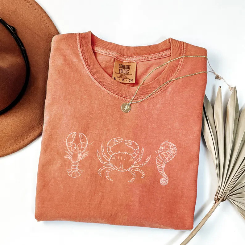 Comfort Tee Lobster Crab Seahorse Ocean Life Sea Animal
