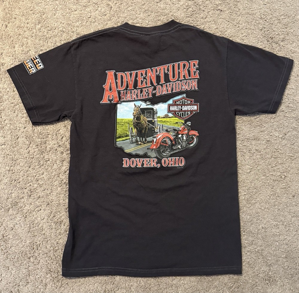Harley Davidson T Shirt Adult M Amish Horsepower Double Sided Dover Ohio