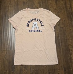 Aéropostale women’s XL Beige Pink Logo Patchwork Crew Neck Short Sleeve T-Shirt