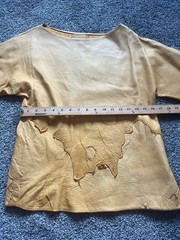 Vintage RARE deerskin leather top Handmade Artist Stamped Tag Short Sleeve Z3