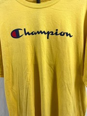 Champion T-Shirt Mens 1XL Yellow Spellout Logo Cotton Drop Shoulder Casual Wear