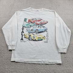 Vintage J. GALT Shirt Mens L White Italia 1977 Graphic Cars Long Sleeve 70s