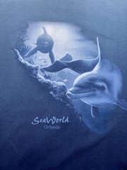 Vintage Sea World Dolphin Shirt Mens Large Two-tone Aquatic Blue